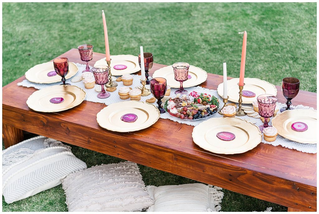 Picnic table set up for valentine's day