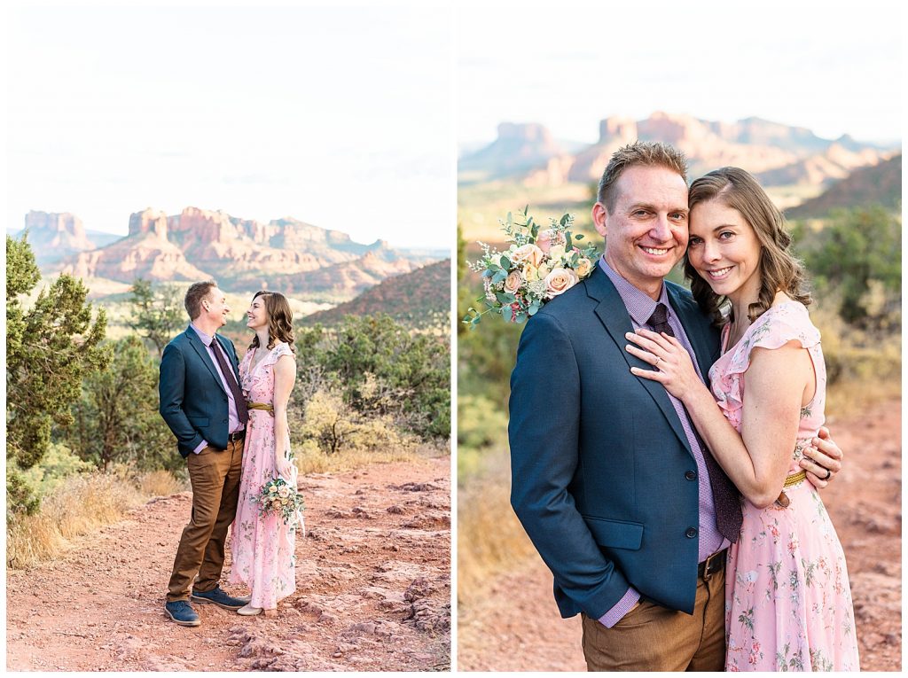 Couple smiling and celebrating after getting engaged in Sedona, Arizona