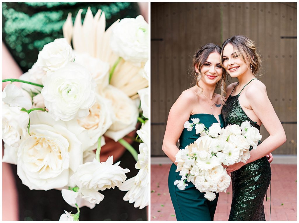 Green bridesmaid dresses and white flowers at Stonebridge Manor wedding venue in Mesa, Arizona