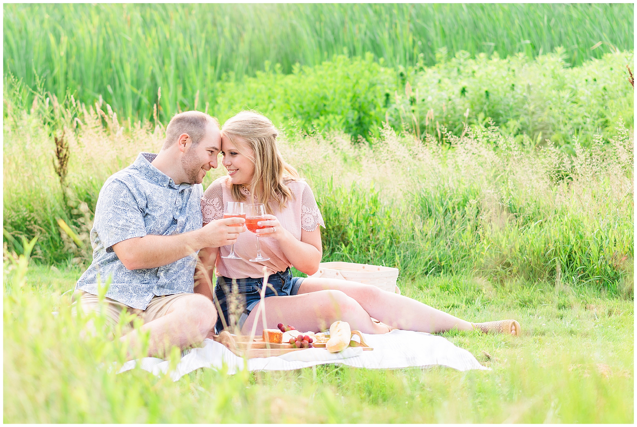 Romantic picnic engagement portrait at Cleveland's North Chagrin Reservation