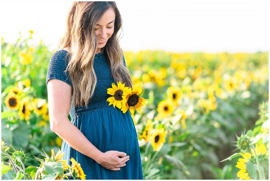 pregnant girl in sunflower field